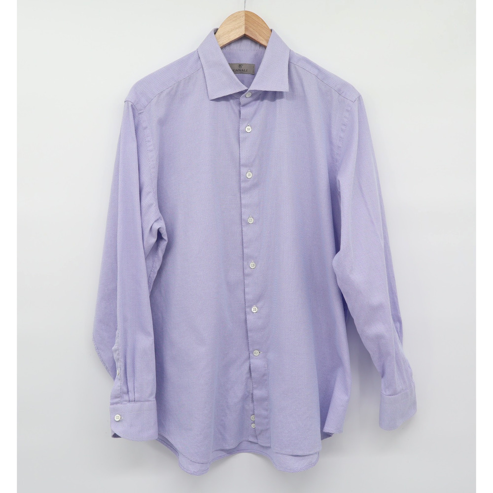 Canali Men's Purple whit Purple/White Dots Long Sleeve Dress Shirt Sz 17.5
